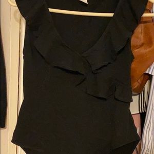 Black ruffled body suit